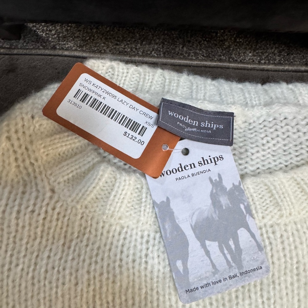 Wooden Ships Cream Textured Knit Crewneck Sweater